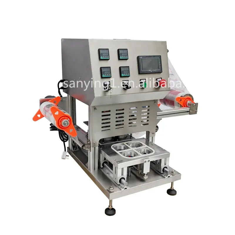 High Efficiency Semi Automatic 4 Cups Sealer Milk Yogurt Bubble Plastic Cup Tray Sealing Machine