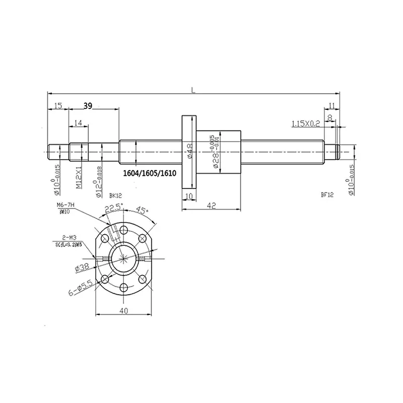 Ballscrew C7 End Machined Length 250~1000mm+Nut Housing BK/BF12 End support+handwheel For CNC Router SFU1605 Ballscrew Kit