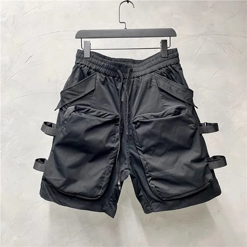 HKSH American Vintage Shorts Men\'s Tide Tactical Dark Large Pockets Spliced Knee Length Pants Fashion Loose Casual Capris HK1153