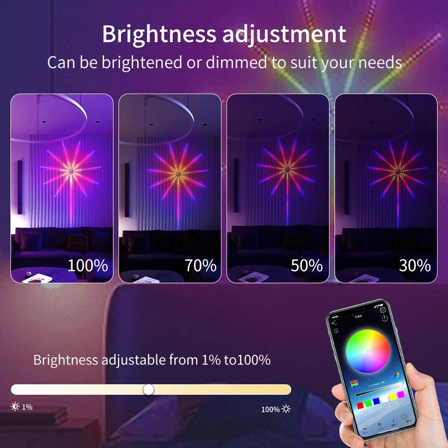 5V USB RGB Firework Light Strip Bluetooth APP Control Colorful Firework Light Music Sound For Bedroom Festival Wedding Party Dec