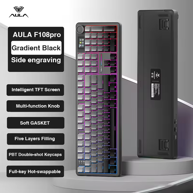 AULA F108pro Wireless Bluetooth Keyboard Macro Gaming keyboard Gasket Hot-swap Full Size Keyboard with TFT Smart Display - Image 9