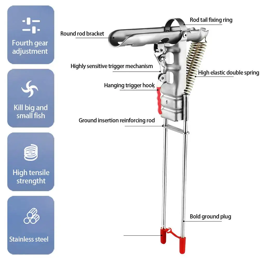 Automatic Fishing Rod Holder Adjustable Spring Tension Double Spring Folding Stainless Steel Upgrade Fishing Pole Stand