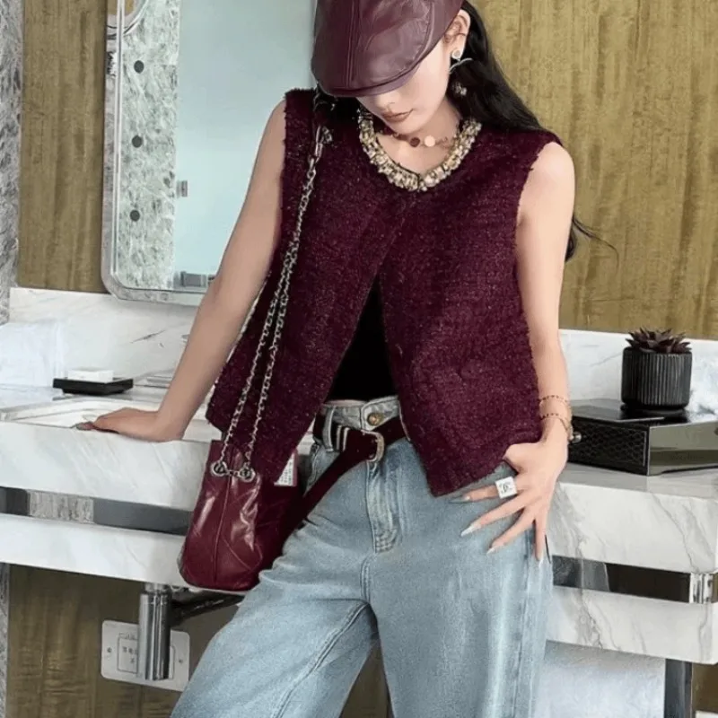 

Versatile Vest Women's Small Fragrance Top Autumn New Sleeveless Vest Vest Horse Clip Jacket