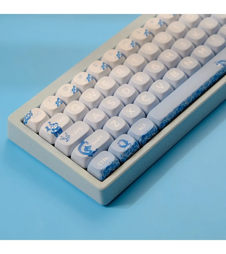 

Sublimation XOA Highly Mechanical Keyboard Cap Wooting Drunk Deer Rain 75 Blue and White Porcelain Keycaps Chinese Style PBT