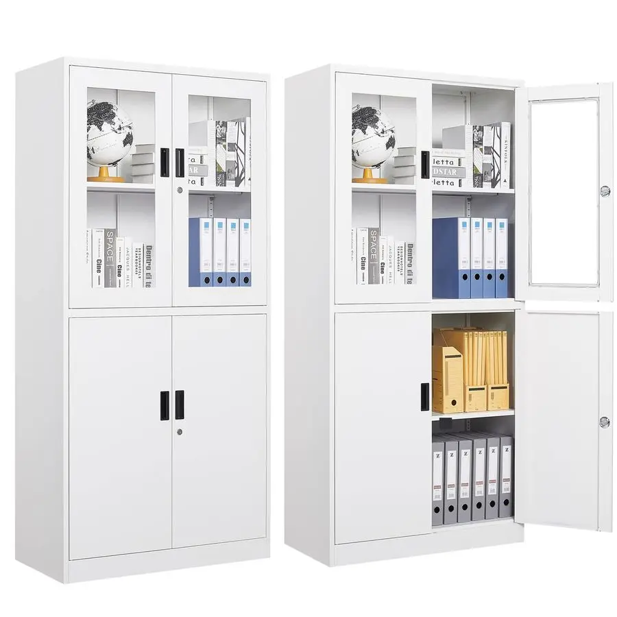 

Storage Cabinet with Doors and Shelves,71 Steel Locker Acrylic Glass Door with Lock, for School Home Office