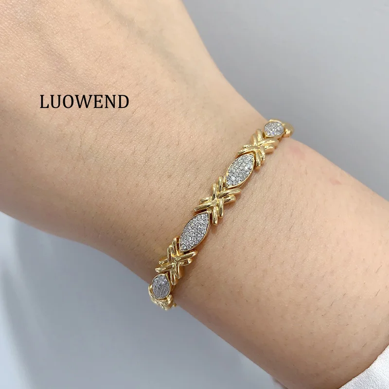 LUOWEND 100% 18K Yellow Gold Bracelet Luxury Vintage Design 1.31carat Real Natural Diamond Bracelet for Women High Party Jewelry