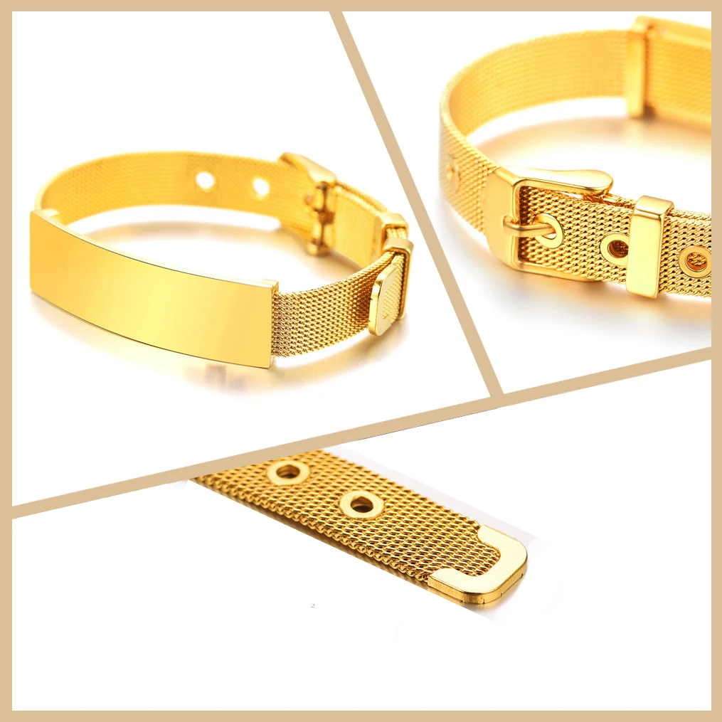 10/12/14mm Wide Watch Band Chain Net Bracelets Bangle for Men woman Hip Hop adjustbale 13-19cm 5.2-7.5inches Length Unisex Jewel
