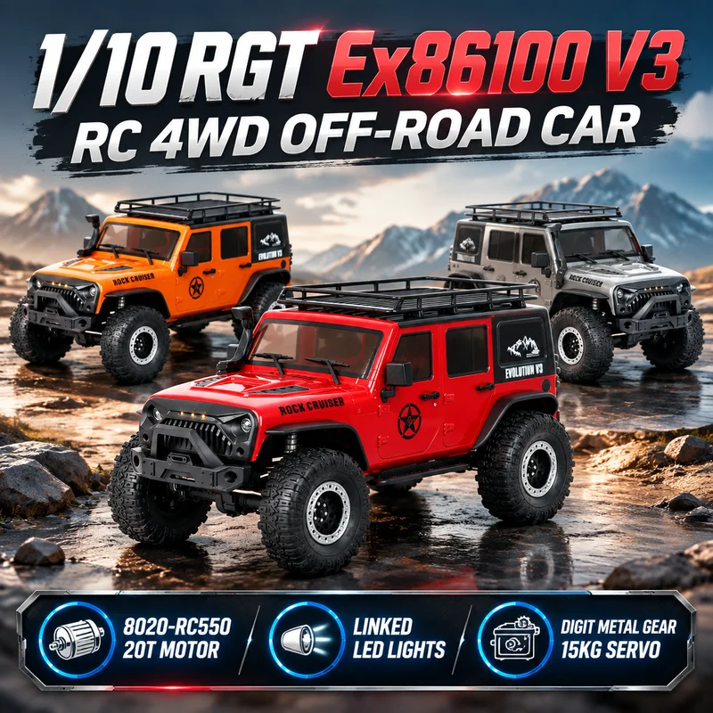 New RGT EX86100 V3 1/10 Rock Cruiser Simulation Remote Control Electric 4WD Drive Two-Speed Off-Road Climbing Rc Model With LED