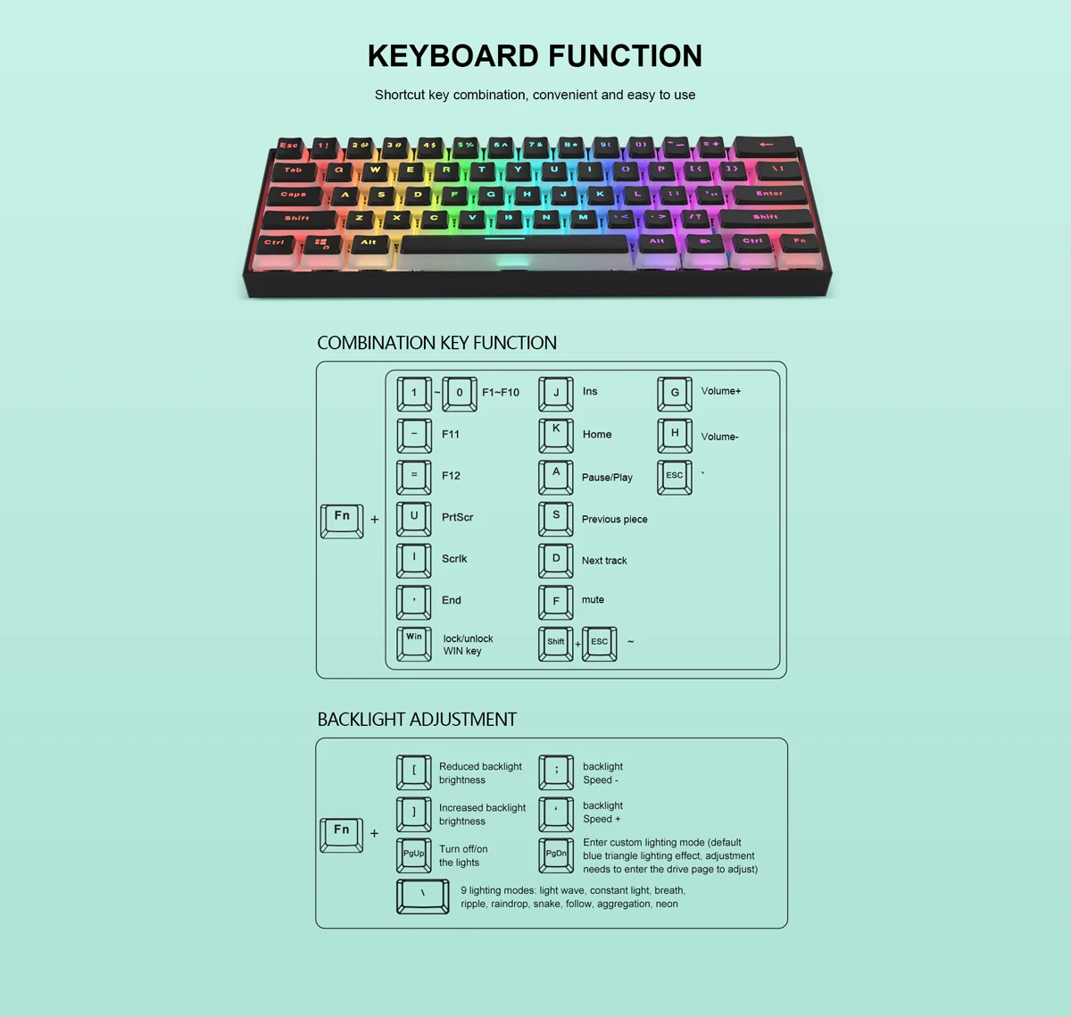 Imagem -04 - Teclado Mecânico com 61 Teclas com Fio Rgb Gateron Interruptor Óptico Pudim Quente Jogos Gamemax-mk61