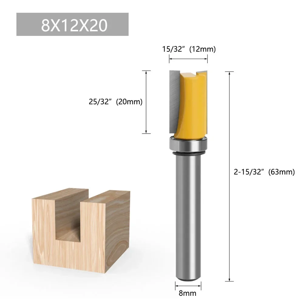 Broca enrutadora de ajuste al ras con vástago de 8mm, broca con patrón de rodamiento inferior, fresa de madera, herramientas de carpintería para