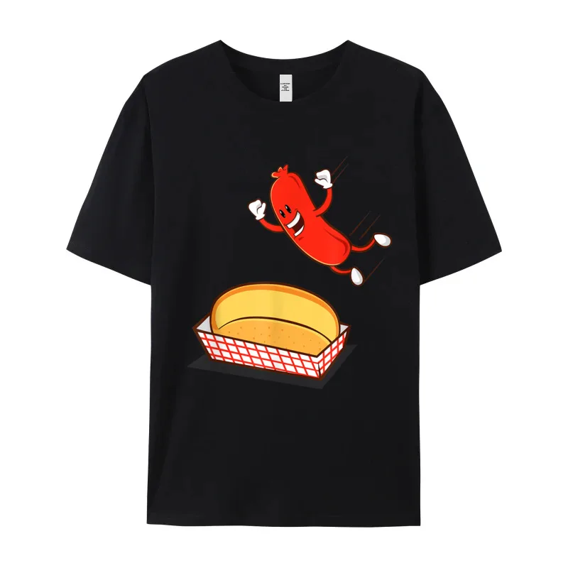 Discount Funny Hot Dog T-shirt BBQ Graphic Short Sleeve T Shirt Labor Day Crewneck 100% Cotton Tees for Men Tops Shirts Outdoor