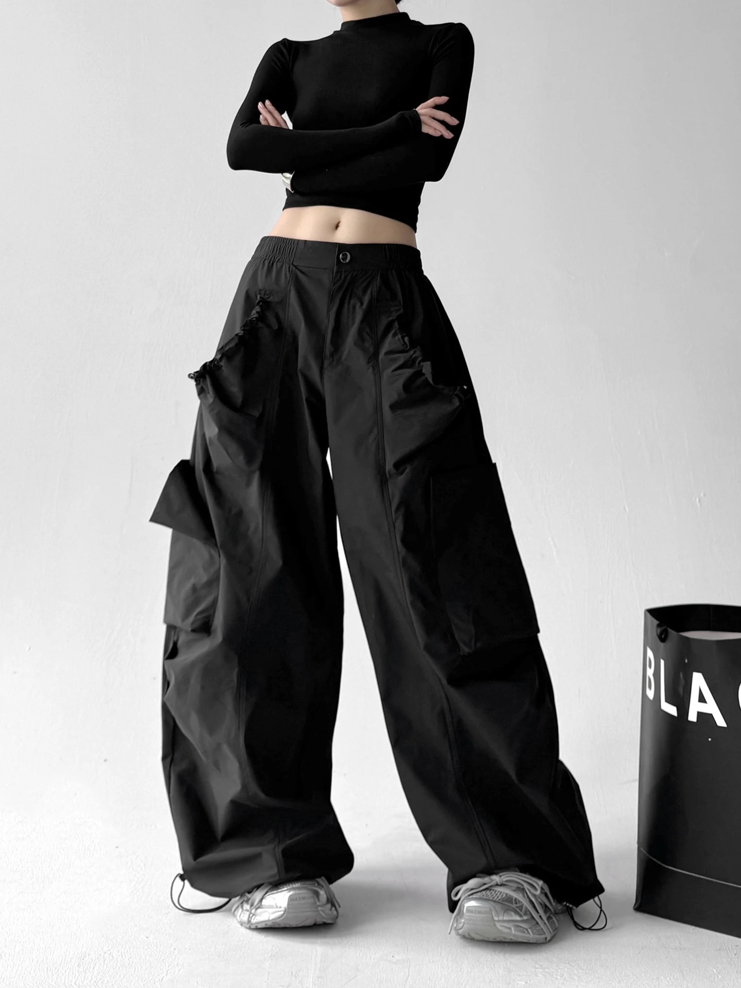 الأمريكية الرجعية المظلة عالية الخصر واسعة الساق سراويل تقليدية المرأة الصيف التخسيس تصميم السراويل الطويلة ملابس العمل Sle