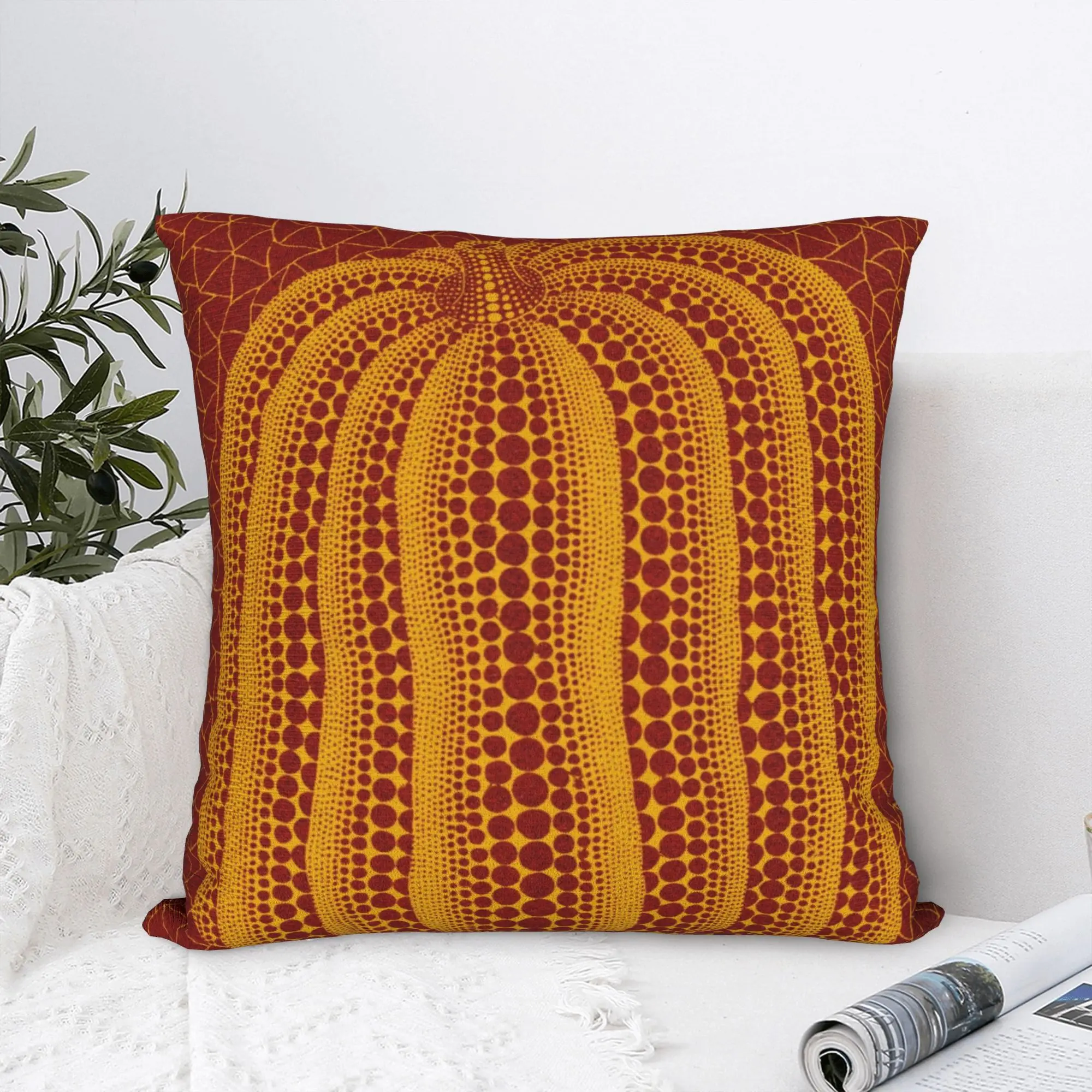 Yayoi Kusama Pumpkin Square Pillow Covers Polyester Sofa Polka Aesthetic Cushion Case Cute Decor Pillow Cover 45*45
