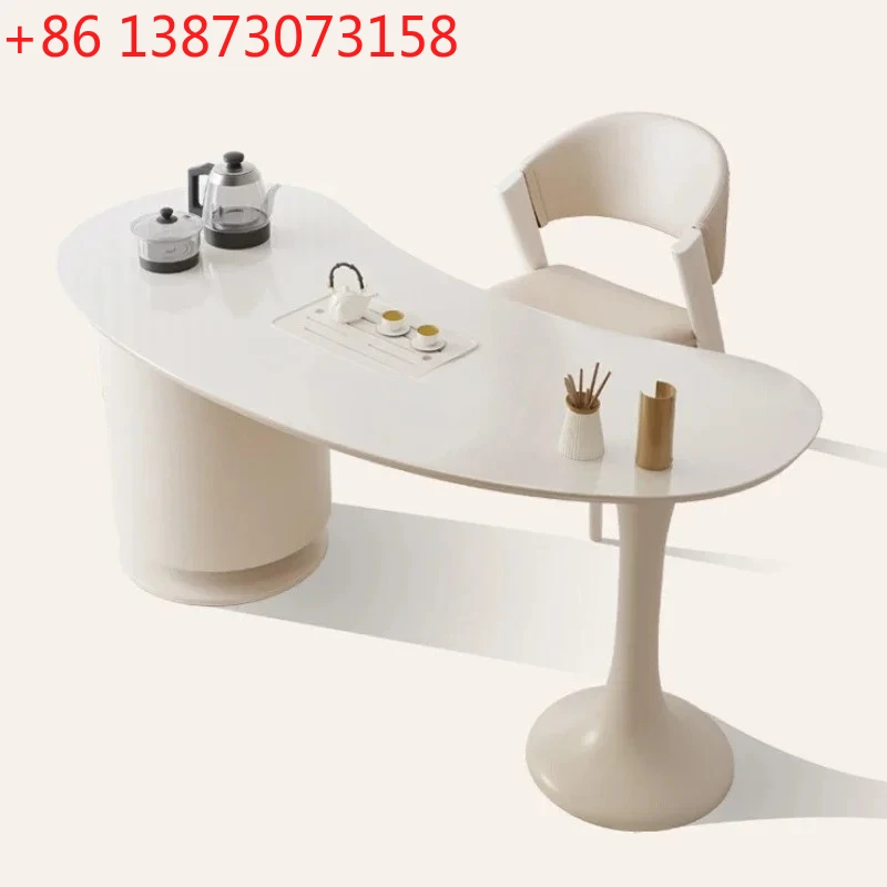 

02 Bright Light Stone Plate Table-Chair Set Office Simple Modern Light Luxury High-Grade Cream Style Tea Table Kettle Integrated
