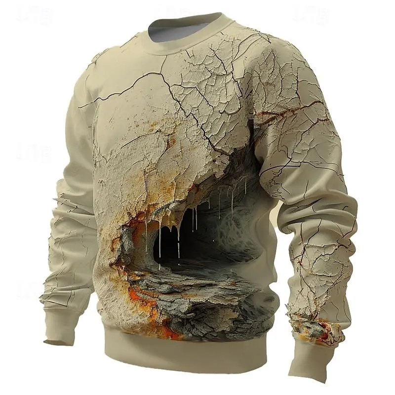 Pullover Sweatshirt For Men Cave Print Long Sleeve Tops Oversized O Neck Pullover Casual Streetwear Spring Thin Male Sweatshirts