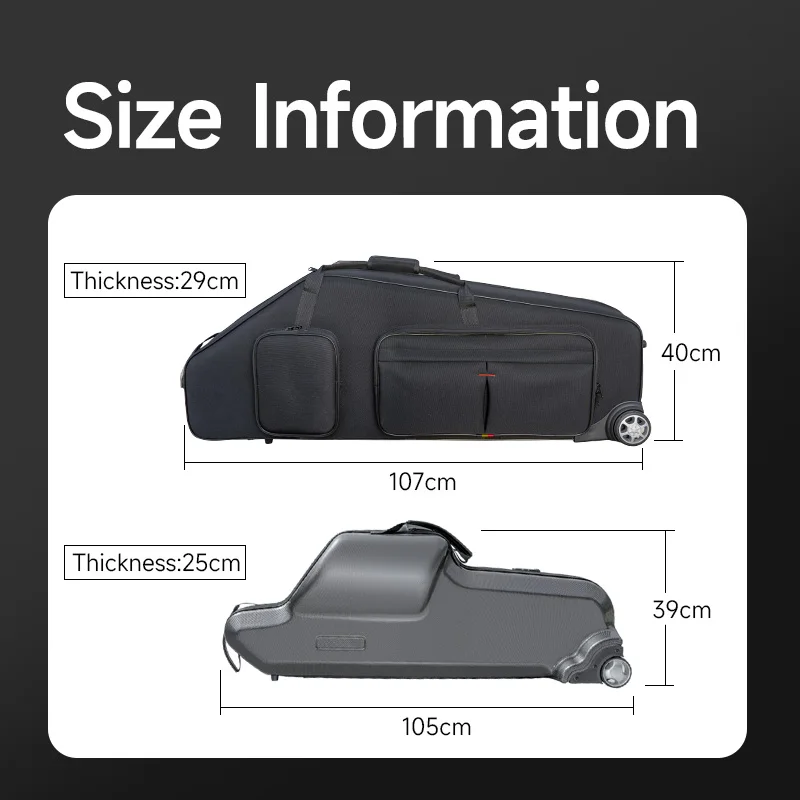 حافظة أدوات الساكسفون ذات العلامة التجارية Yuediao مع أشرطة كتف مزدوجة وعجلات للسحب وملحقات الأدوات