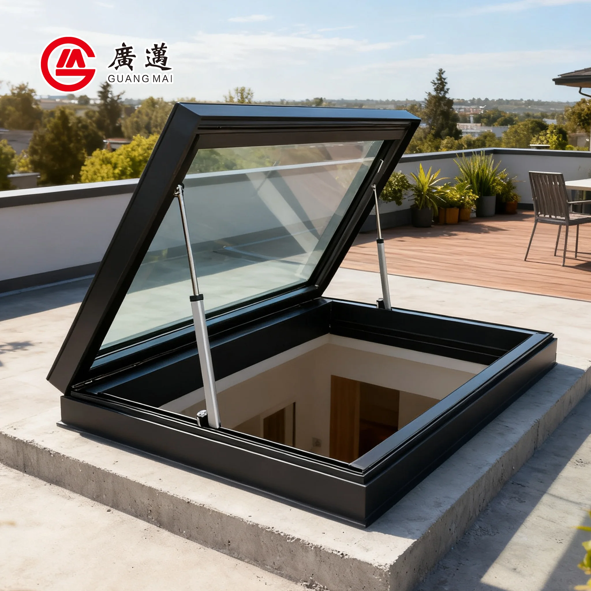 Maplemiles 400*400mm Soundproof Aluminum Alloy Skylight Auto Roof Window Swing Open Style for Villa Apartment Automobile