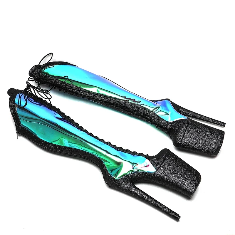 Leecabe 23CM/9inches glitter PU with holographic  upper Sexy boots   High Heels Platform stripper heel Pole Dance shoes