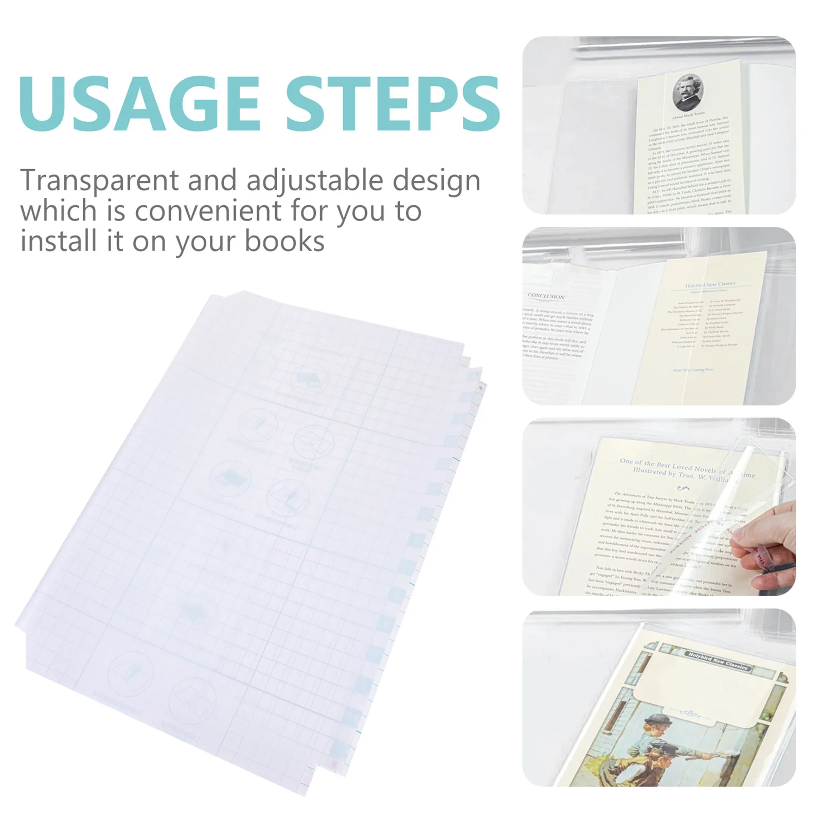 Book Protector Cover Clear Design Sleeve Protection for Covers Hardcover Books Plastic
