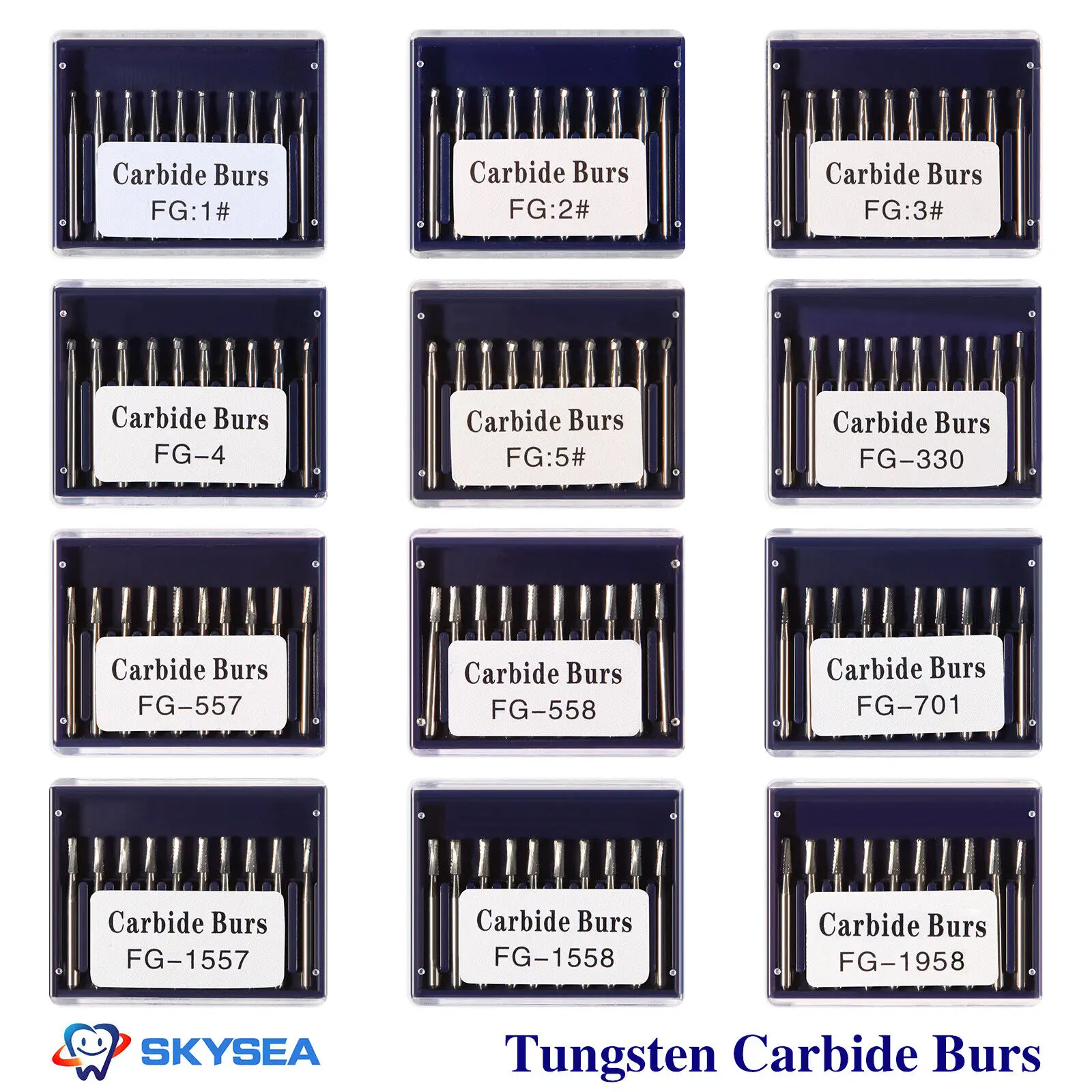 Fraises dentaires en carbure de tungstène FG, 12 types, rondes, pour pièce à main à grande vitesse