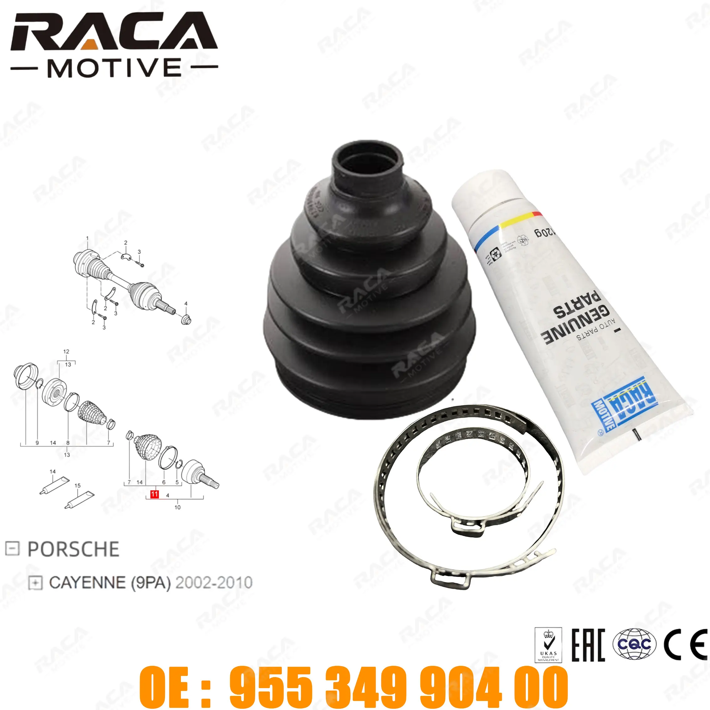 

Front Axle Drive Shaft Dust Cover Assembly for Porsche Cayenne (9Pa) 2002-2010 95534990400