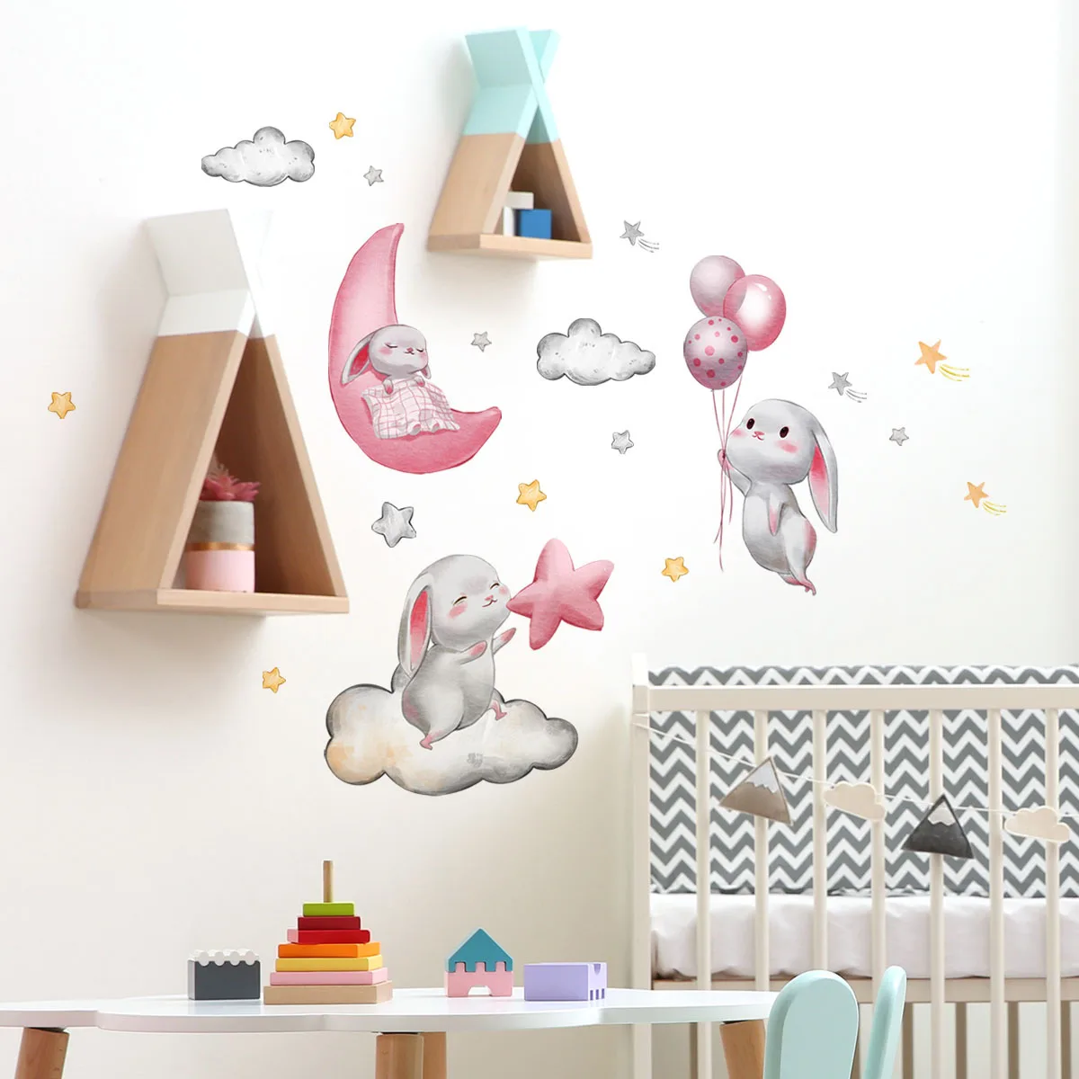 

30*90cm Rabbit Clouds Balloon Stars Cartoon Wall Stickers Background Wall Children's Room Decorative Mural Wall Stickers Ms431