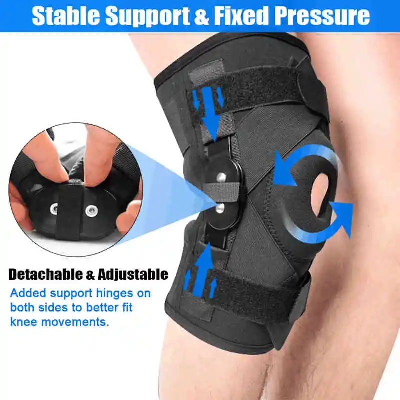 1Piece Hinged Knee Brace Support Gel Patella Support with Removable Dual Side Stabilizers Relieves Arthritis Meniscus Tear Acl