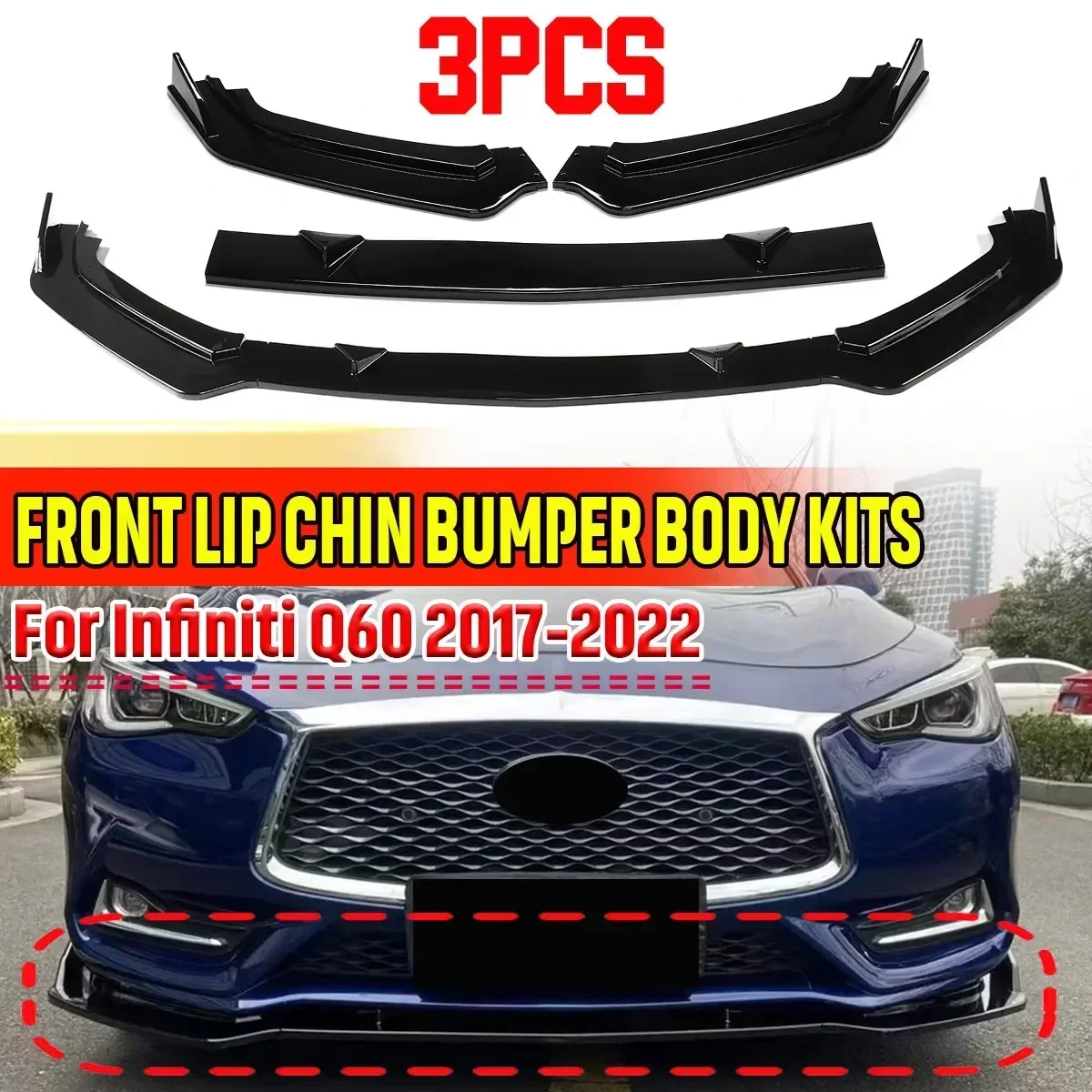 

Detachable Car Front Bumper Spoiler Lip Splitter Body Kit Bumper Diffuser Guard For Infiniti Q60 2017-2022 Front Bumper Lip