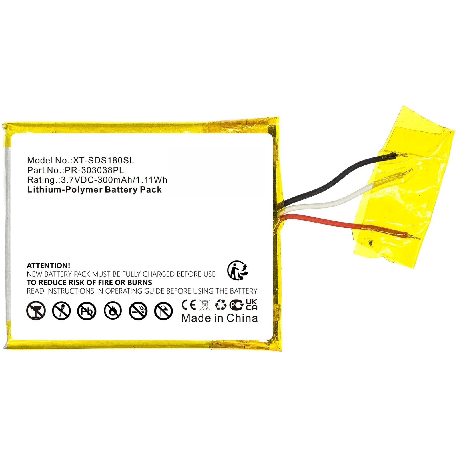 300mAh Media Player Battery PR-303038PL for Sandisk Sansa Clip Zip, Clip+, Clip Plus, SDMX18R-008GK-A57,3.7V