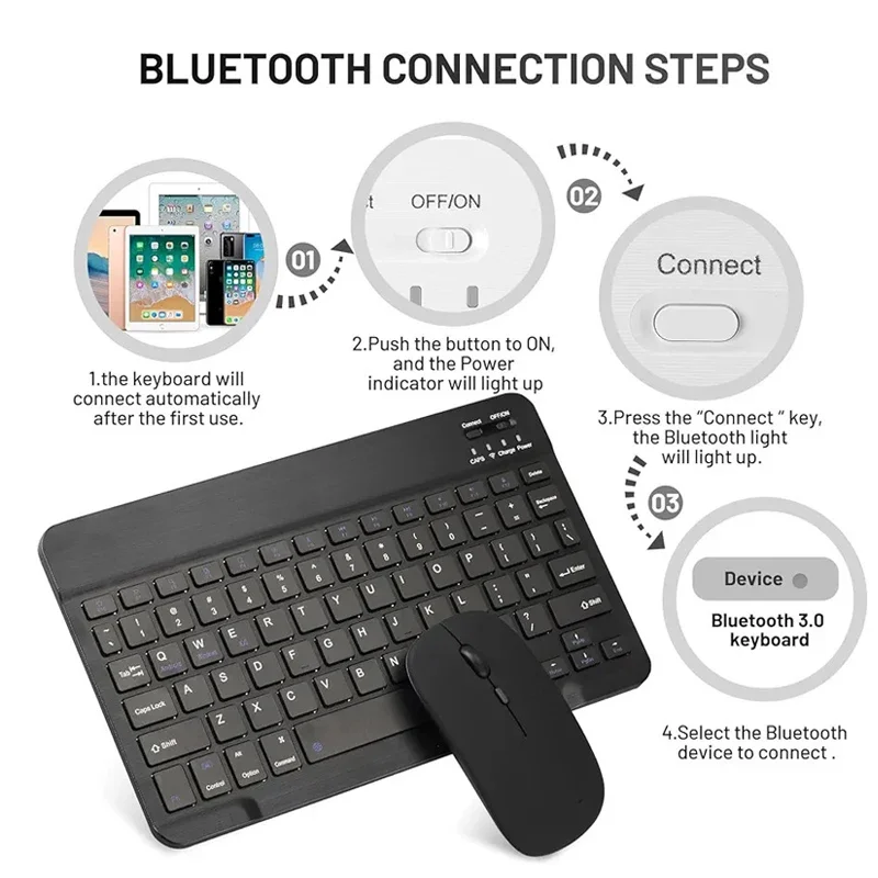 Set di Mouse per tastiera Wireless compatibile con Bluetooth per Windows Android per Tablet tastiera per PC iPad tastiera da gioco per Mouse Wireless