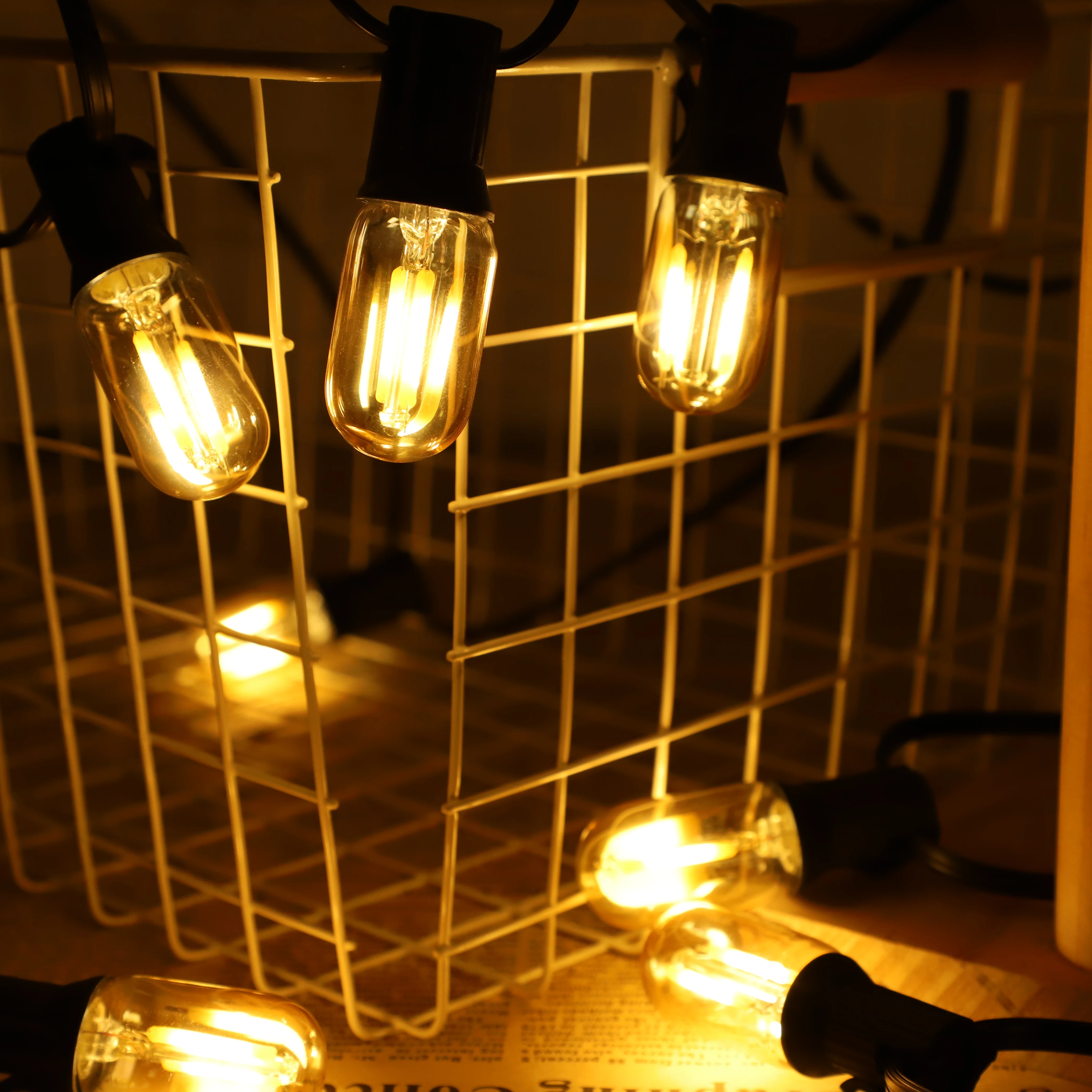 Outdoor Solar String Light Waterproof E12 Glass T22 Amber Bulbs 1W LED Retro Patio Lights for Outside Backyard Bistro Garden