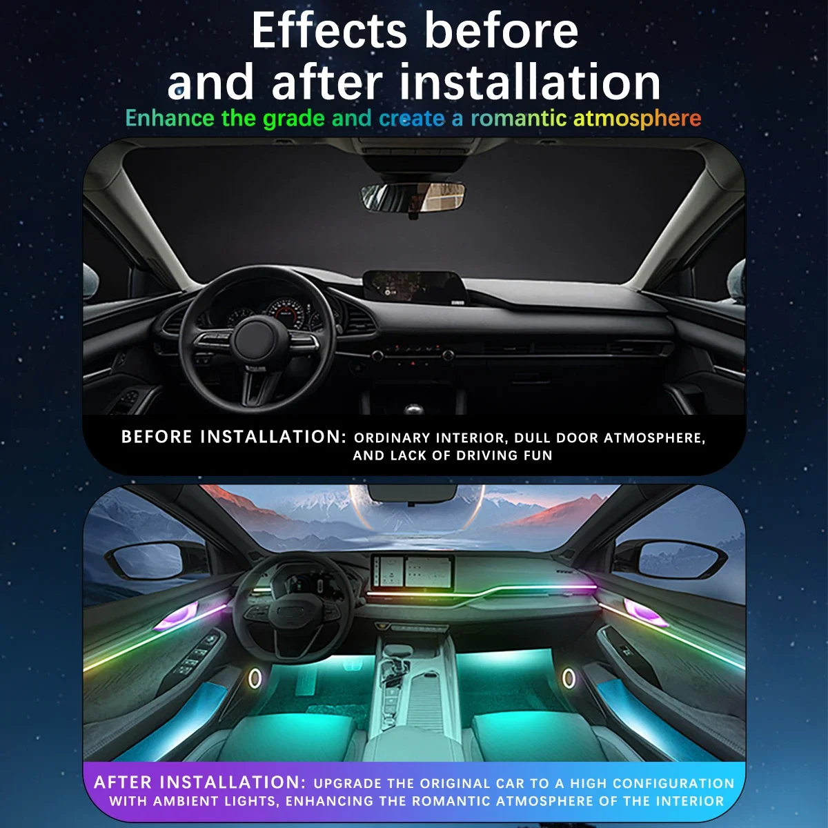 30in1 Universal Car Ambient Light RGB 128 Color Acrylic Strips Symphony Streamer Interior Dashboard Decoration Atmosphere Lamp