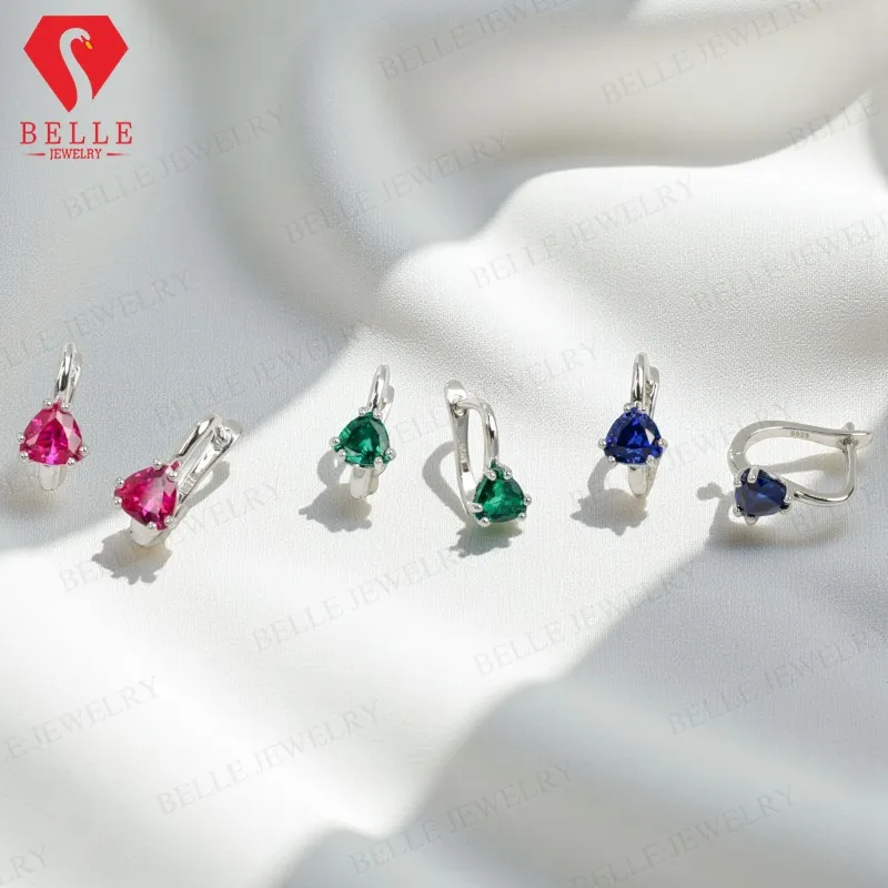 

1.6-2CT Custom Earrings Rounded Triangle Lab-Grown Gemstones Ruby/Sapphire/Colombian Christmas Gift Hypoallergenic