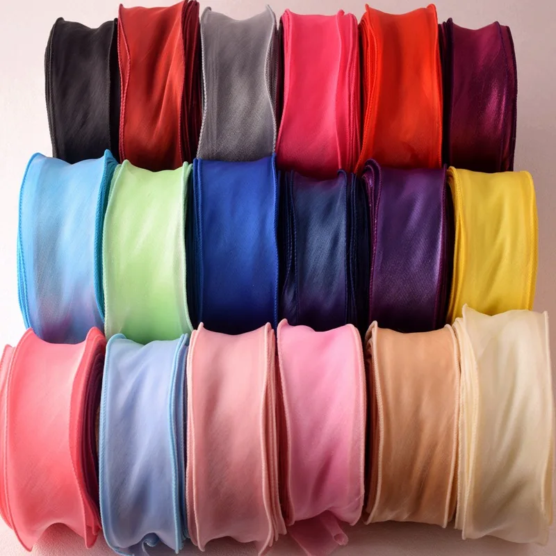 Satin Organza Ribbon Rainbow Fabric Tulle Roll For Handmade Bow Craft Hair Ornament Wedding Gift Baking Box Packing Material