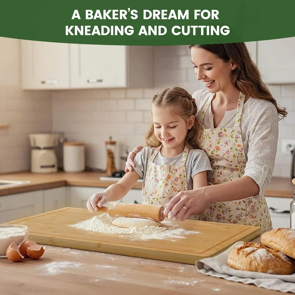 ใหม่-36 นิ้วขนาดใหญ่พิเศษเขียงไม้ไผ่สําหรับห้องครัว, เขียงไม้ W/น้ําผลไม้ลึก Groove & Handle Heavy Duty เขียง