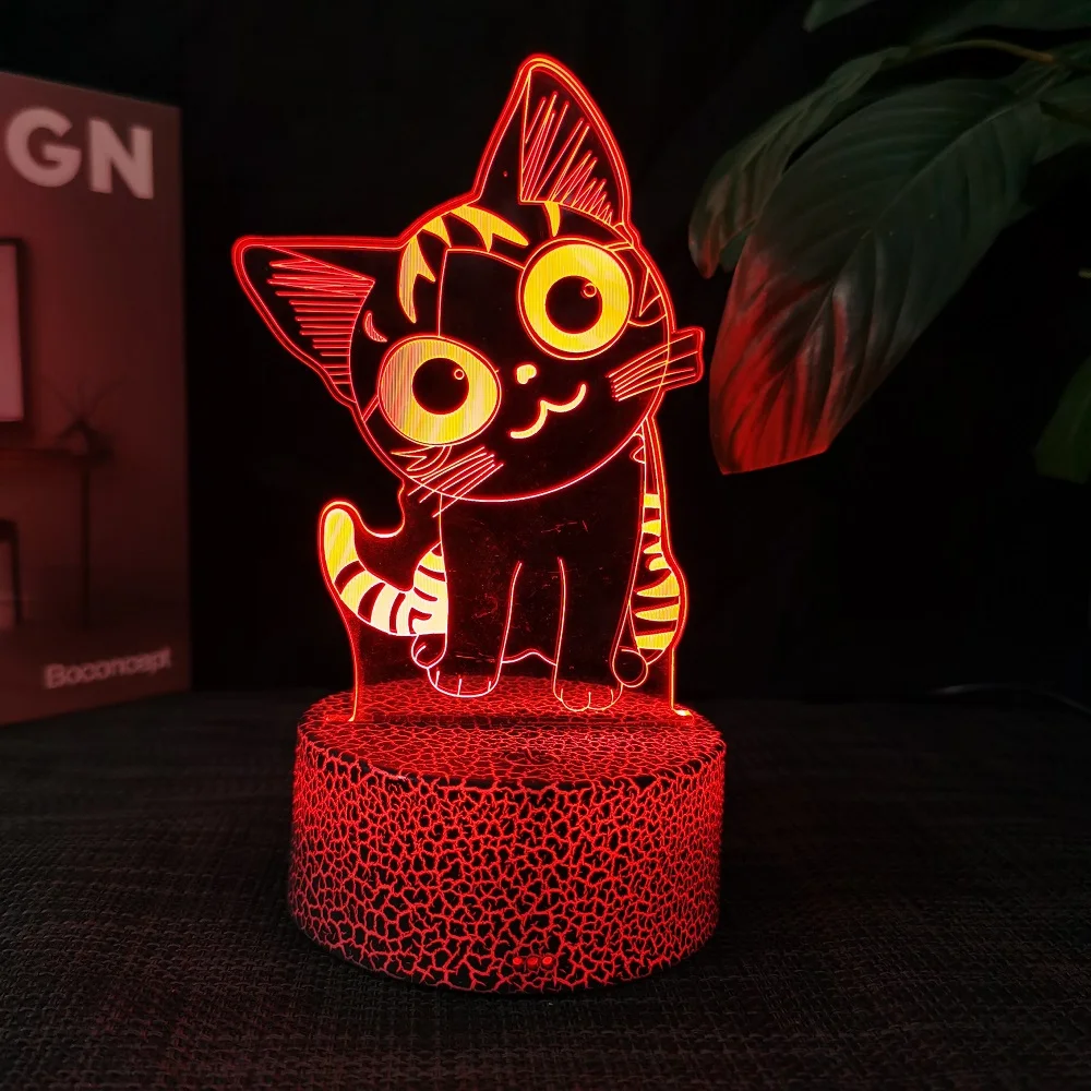 Cheese Cat 3D Illusion Night Light Table Lamp 16 Colors Auto Gradient USB Powered LED Light with Touch Switch Gift for Kids