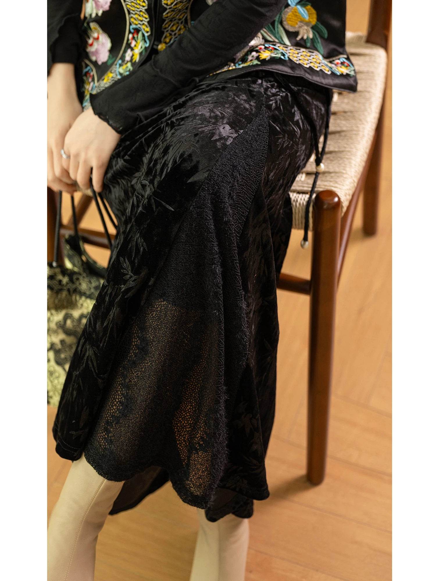 

Yearly Faion Velvet Floral Eming Silk Brocade Lace Patchwork Fi Tail Skirt High Waist Loose Fit Spring Collection