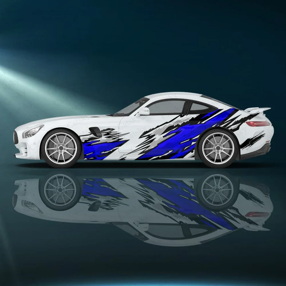 

Blue Irregular Striped Graphics Side Sticker Car Universal Vinyl Sticker Painting Auto Accessories Car Decal Decoration Gift