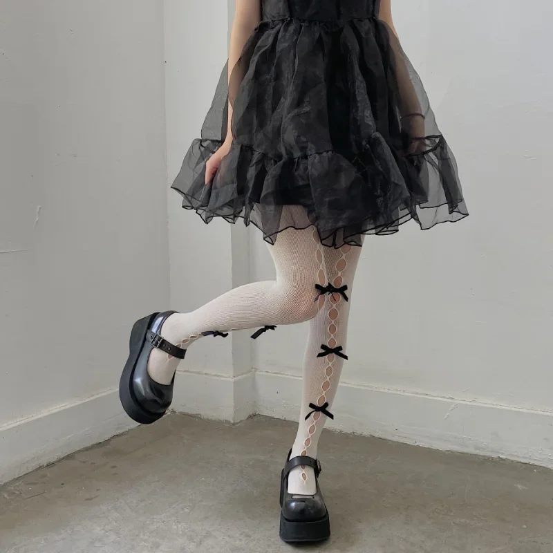 Sweet Velvet Bow Rajstopy Rajstopy JK Lolita Girls Rajstopy Kobiety Bielizna Seksowna Wydrążona Siatka Rajstopy Pończochy Rajstopy