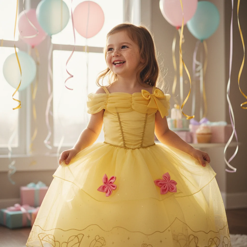 

Princess-Inspired Wedding Flower Girl Dress Girls Golden Yellow Tulle Gown with Elegant Bow And Pink Floral Accents