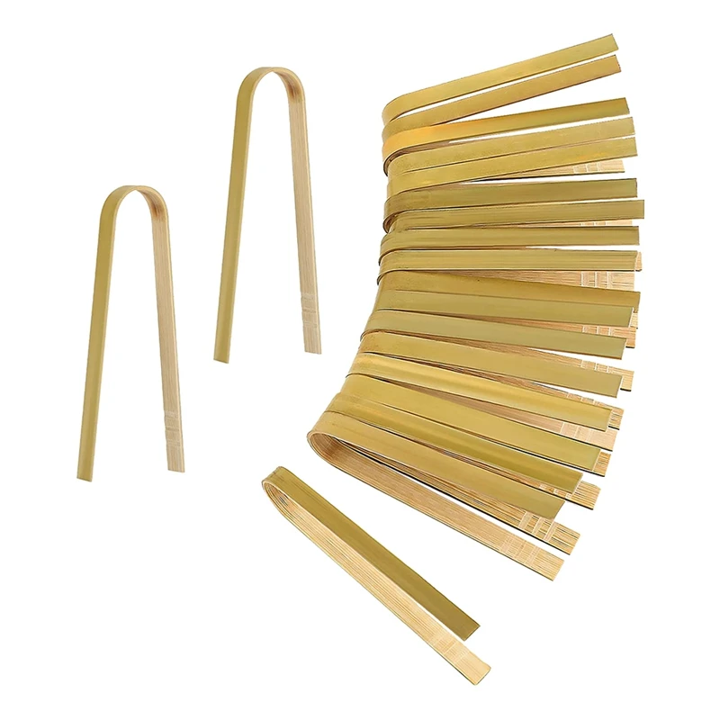 

50Pcs Tongs Disposable Cooking Utensils Mini Bamboo Tongs Natural Toast Tongs For Cooking