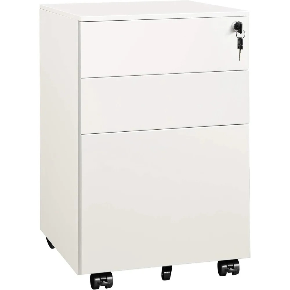Under Desk 3-Drawer Metal File Cabinet for Legal/Letter/A4 Files, Lockable Storage with Wheels Not Included