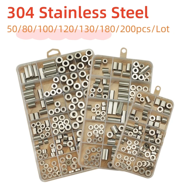 

304Stainless Steel Sleeve Bushing Gasket Set Kit Box M3M4M5M6M8 Unthreaded Standoff Spacer Round Hollow Gasket Sleeve Assortment