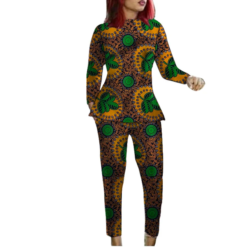 Designer Handmade Women's Groom Suit African Print Couture Costume O Neck Blouse Patch Trouser Party Wear view 4