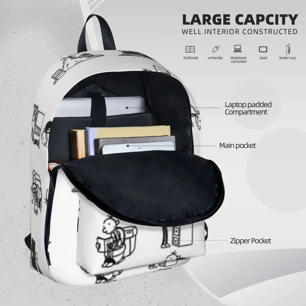 Wimpy Kid-Mochila Escolar Infantil, Mochila Escolar, Mochila para Laptop, Mochila de Viagem, Grande Capacidade, 4 Estados Rick