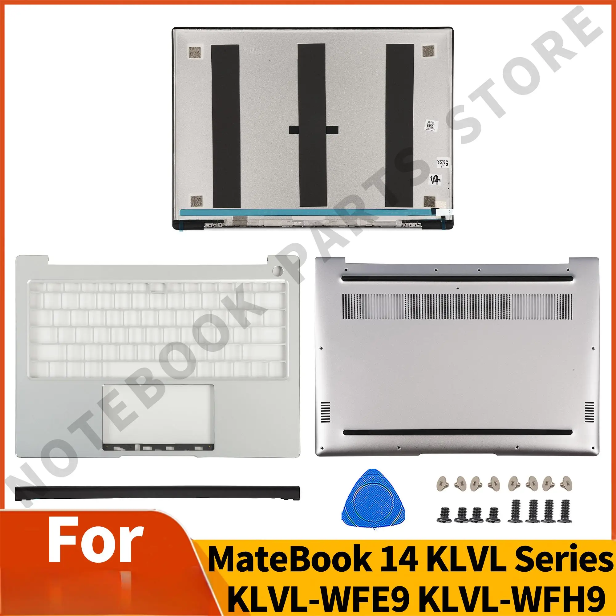 Cover For MateBook 14 KLVL KLVL-WDH9 KLVL-WFE9 KLVL-WFH9 LCD Back Cover/Palmrest/Bottom Case Repalce English Layout Silver