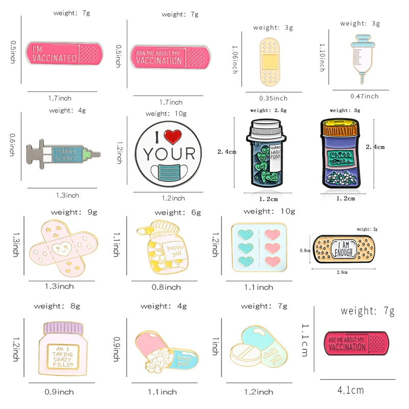 Creative Trendy Cartoon Heart Band-Aid Metal Enamel Brooch Syringe Pill Badge Doctor Nurse Cute Lapel Jewelry Accessories Gift