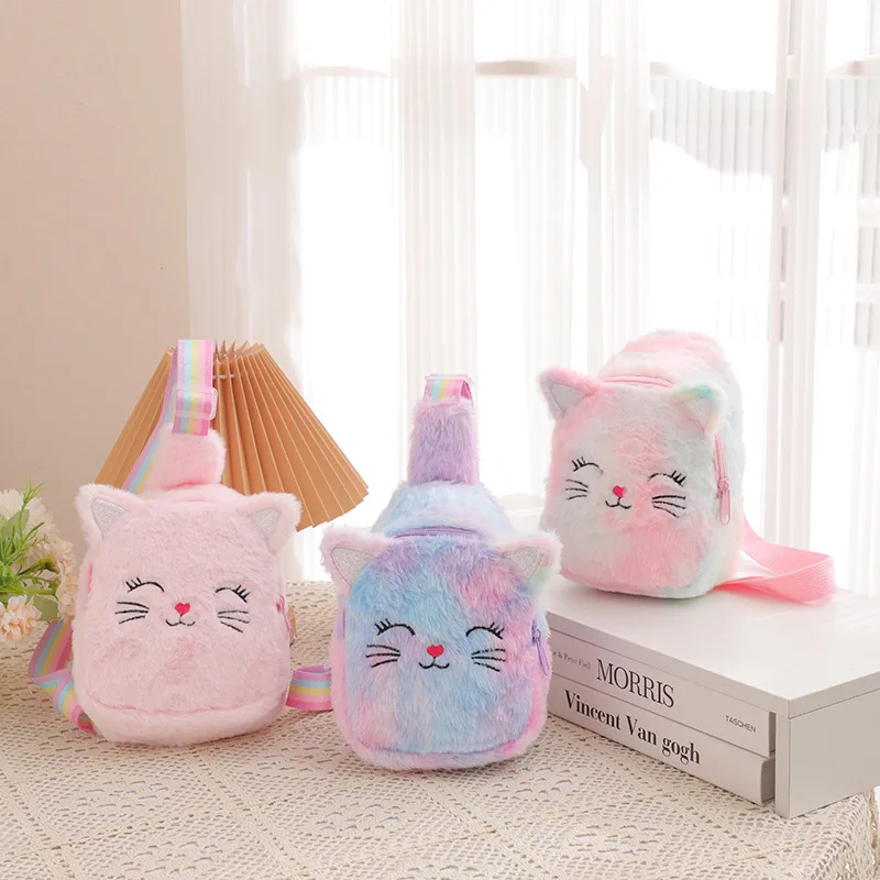 Cat shoulder bag unicorn cartoon children's chest bag girl's change small backpack plush sequin crossbody bag