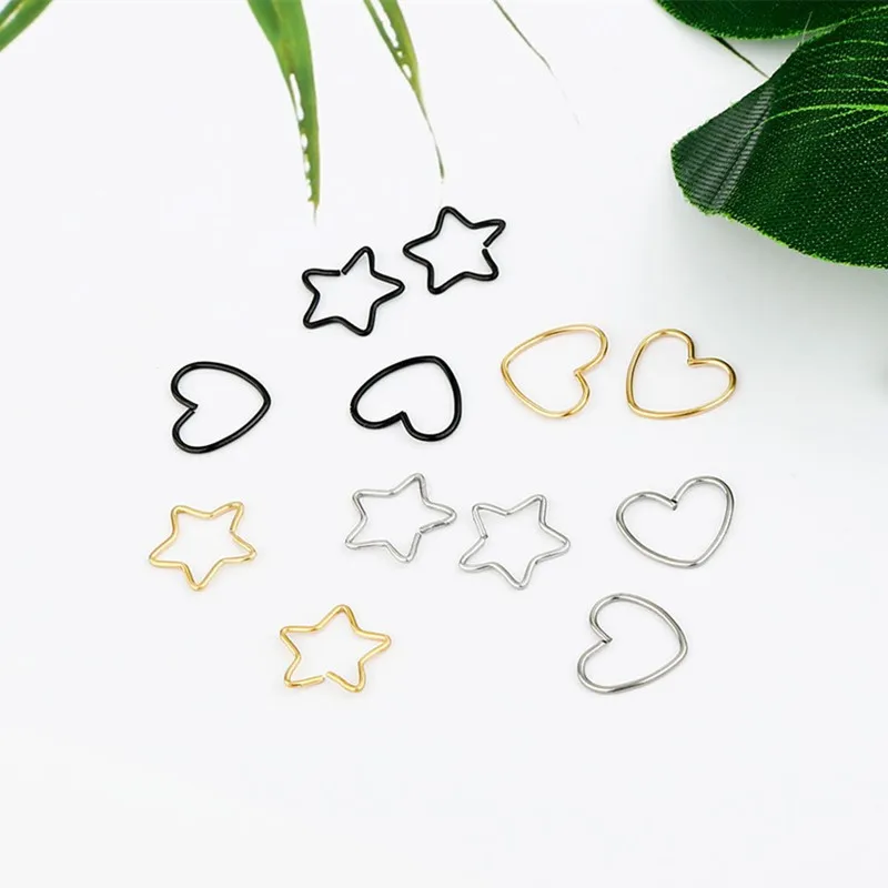 2pcs Surgical Steel Heart Star Nose Ring Piercing Stud Cartilage Earrings Body Jewelry for Women Girl