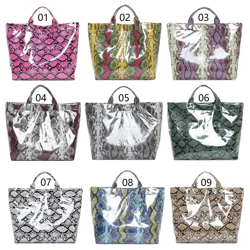 Women PU Handbag Fashion Handheld Bag Large Capacity Top Handle Bag Snake Pattern Commuting Bag Waterproof Outdoor Travel Bag